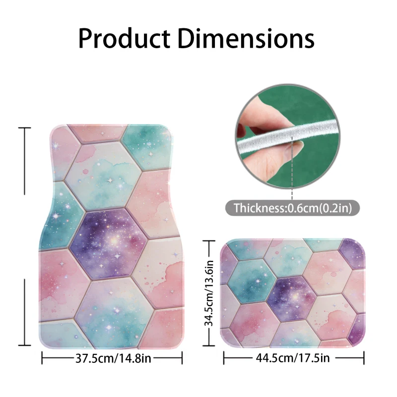 Set Of 4 Car Floor Mats Featuring A Pastel Galaxy Hexagonal Tile Design, Providing All-Weather Protection And A Decorative Touch