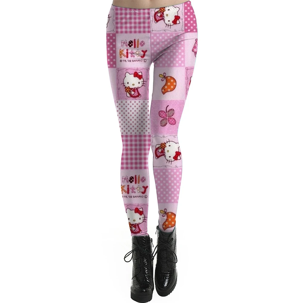 Kuromi Hello Kitty print Casual elastic elastic waist slim-fit leggings Home out work travel Wearing comfortable leggings Pink