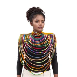 Afrikanische Multi Strands Statement Choker Halskette hand gefertigte mehr schicht ige Seil Halsketten passend zu 1 Kopftuch und 10 Armbänder sp152