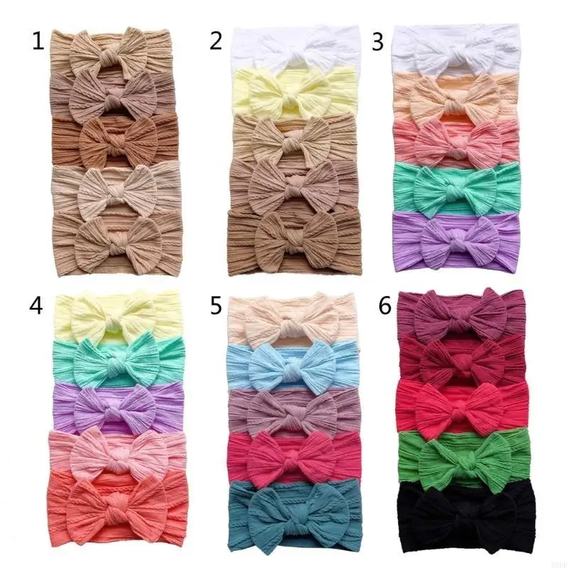 E06F 5pcs Baby Turban Bow Wide Bow Bow Bow Bown Nylon Bands Budust Photo Props