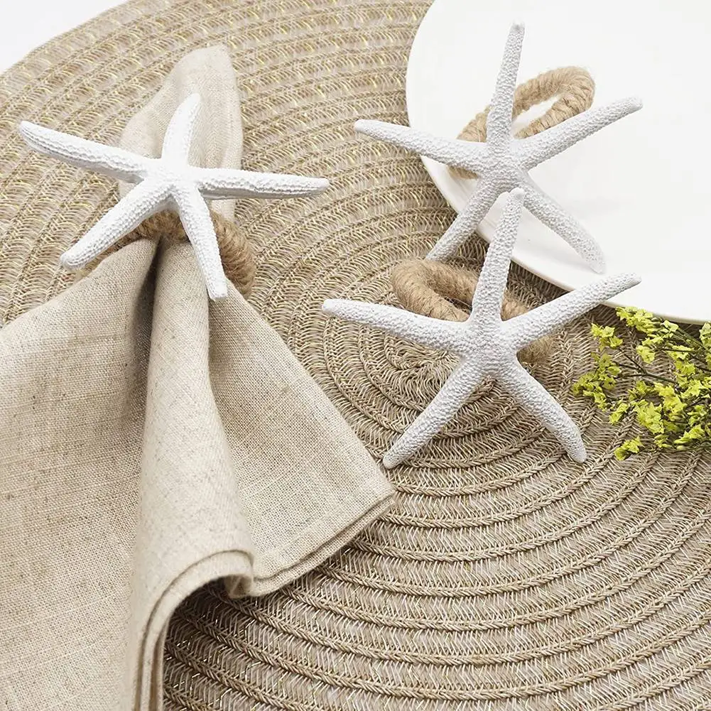 A21Q -Handmade Starfish Napkin Rings Set Of 8, White Faux Sea Star Napkin Ring Holder For Wedding, Party, Dining Tables