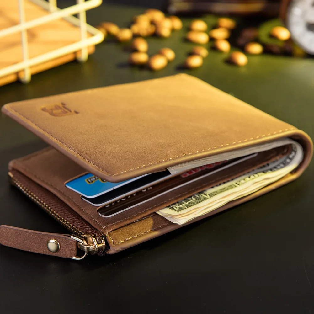 Men High Quality PU Leather Wallet Three-fold Black Coffee Short Coin Purse Multi-slot Card Holder Male Multi-functional Wallet