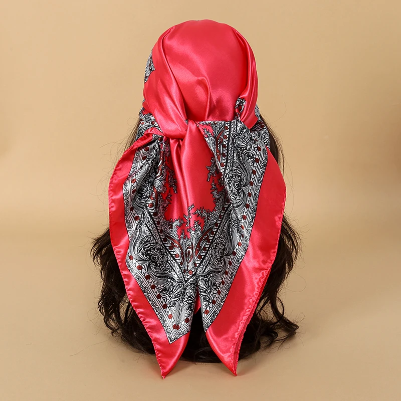 Women Hijab Imitated Silk Scarf Fashion Print 90*90cm Square Shawl Scarves Outdoor Hip-hop Luxury Kerchief Bandana