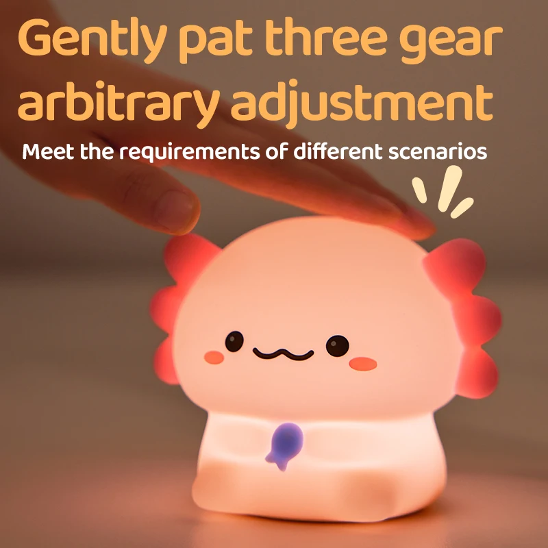 Rosa Axolotl LED-Nachtlicht, USB wiederaufladbar, Touch-Lampe, 3-stufige Helligkeit, Timing-Licht, niedliche Tier-Nachttischlampe, Geschenk für Kinder