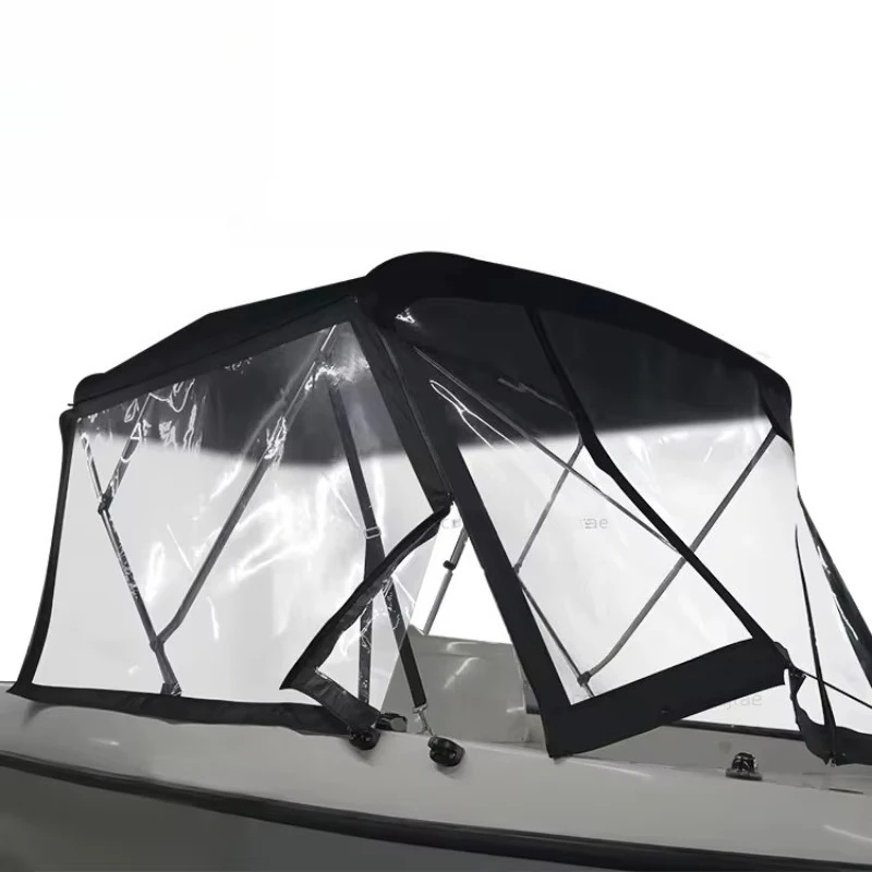 3 Bow Aluminum Tube Bimini Top, Boat Canopy with PVC Windshield