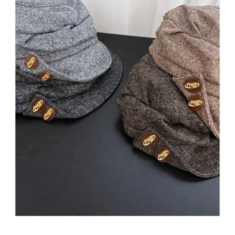 Japanischer Retro-Reiterhut mit Plissee-Krempe und Knopfdesign für Damen, Herbst- und Winter-Soft-Brim-British-Newsboy-Caps für Herren – Detail 5