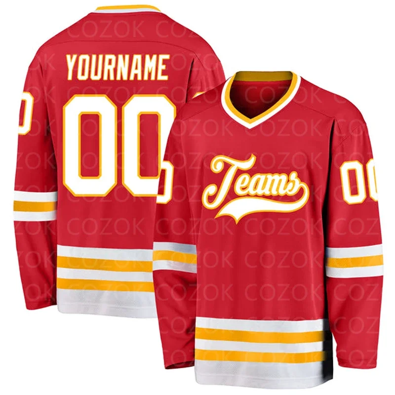 Custom Light Red Hockey 3D Print You Name Number Men Women Ice Hockey Jersey Competition Training Jerseys