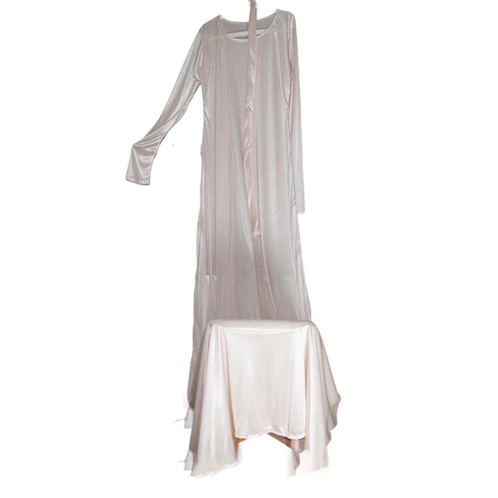 

Thin Glossy Sexy Women Satin Flare Sleeve Dress Loose Long Maxi Dress Plus Size Sleeping Robe