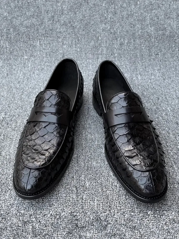 New Mens Real Snake Skin Loafers Slip On Business Work Formal Shoes Spring Fashion Groom Genuine Leather Wedding Dress Shoes
