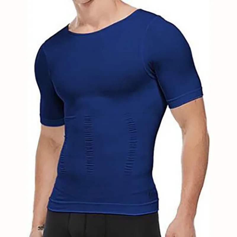 Camiseta sin mangas con corsé para hombre, ropa moldeadora de compresión muscular para Fitness, manga corta