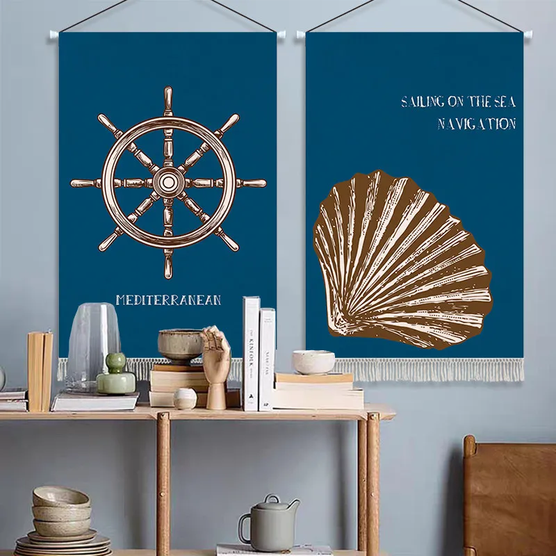Mediterranean Style Nautical Anchor Tapestry Wall Hanging Marine Lifebuoy Wall Decor for Kids Bedroom Ocean Theme Room Decor