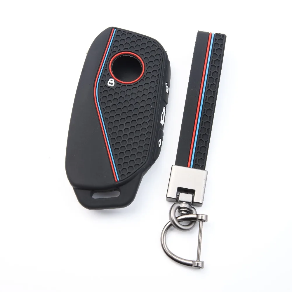 Silicone Car Key Fob With Keychain, Honeycomb M Sport Stripe for BMW 7 Series 735i 740Li X7 G07 LCI X1 U11 I7 XM Accessory