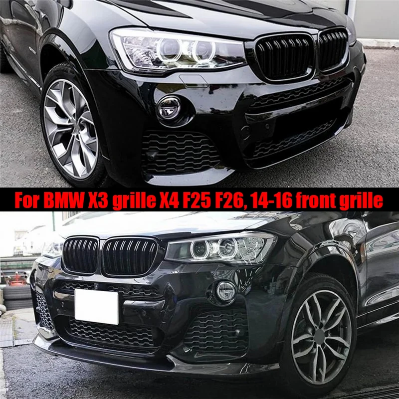 

1 pair of bright black front kidney grille and air intake grille replacement parts suitable for BMW X3 X4 F25 F26, 14-16 racing