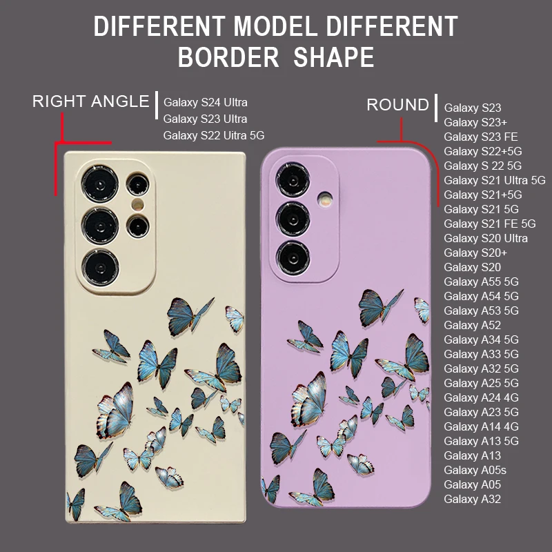 Butterfly Print Lanyard Case For Samsung Galaxy A54 A55 A35 A25 A15 5G A53 A52 A14 A34 S20 S21 FE S22 S23 S24 Ultra Soft Cover
