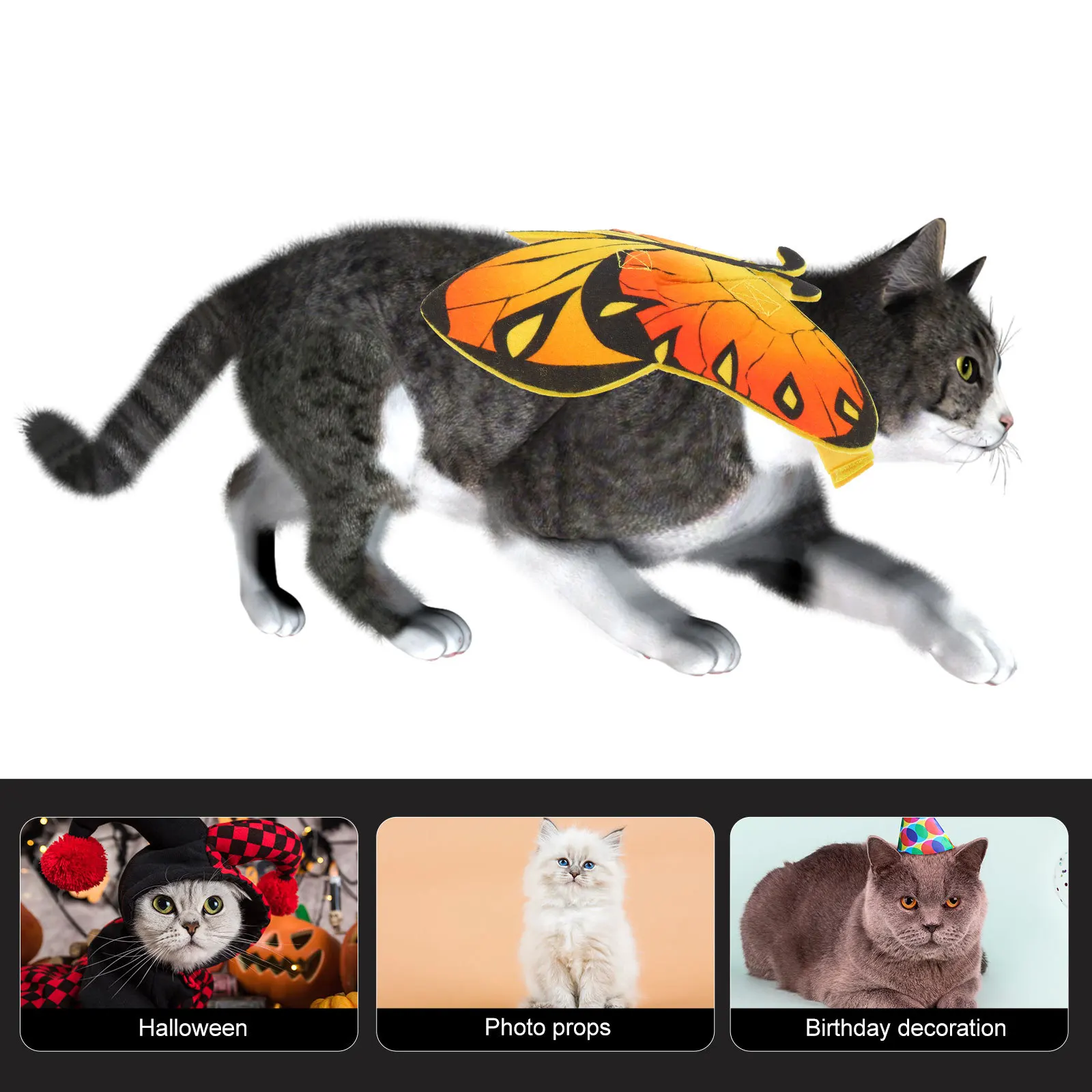 

Halloween Cat Costume Butterfly Style Breathable Pet Garment Comfortable Lightweight Festival Pet Outfit Party Clothes