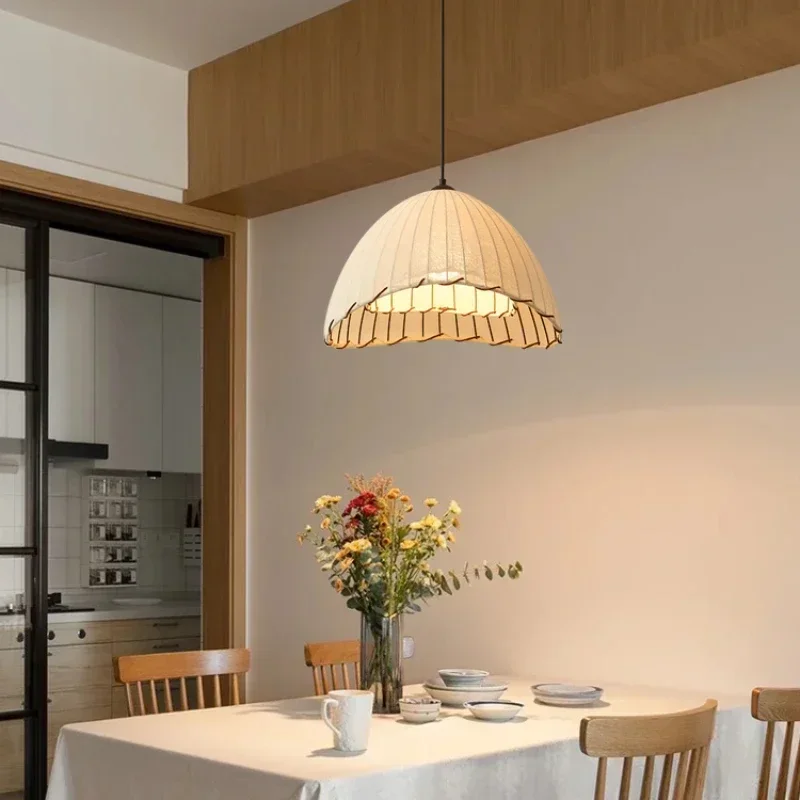 Japanese Retro Cotton Linen Pendant Light Domestic Bedroom Restaurant Living Room Chandeliers Hand Knitting Cloth Pastoral