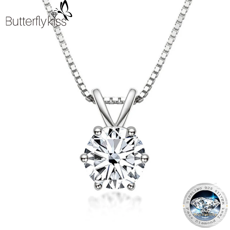 Butterflykiss 1 Carat Real Moissanite Pendant Necklace For Women Top Quality 100% S925 Sterling Silver Wedding Bridal Jewelry