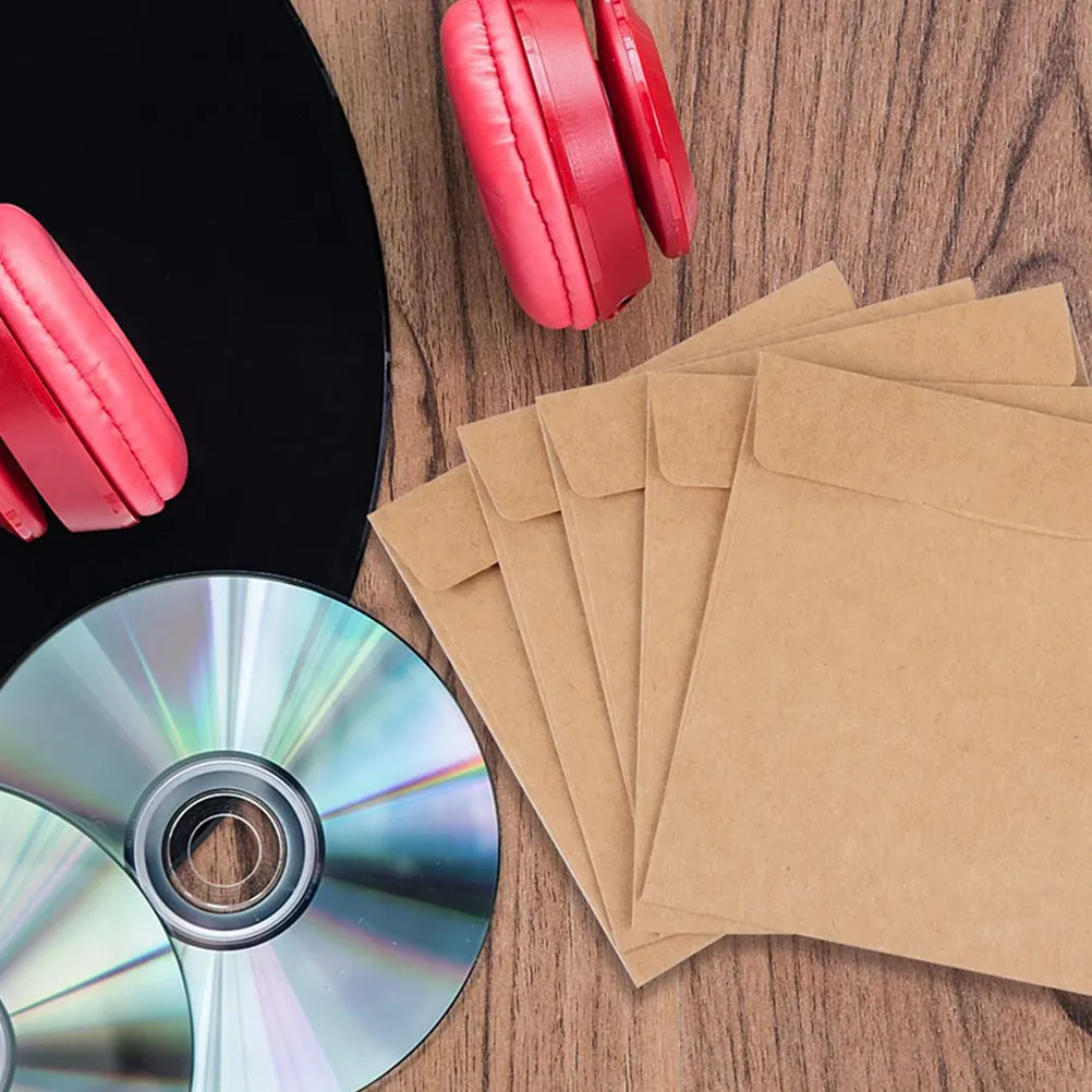 100Pcs Kraft Paper Cd Sleeves Brown Vintage European Style Retro Paper Envelopes for Media Document Storage File Envelopes
