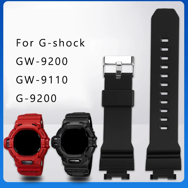 Silicone rubber watch strap Convex joint black soft men's watchband bracelet pin buckle For CASIO G-SHOCK GW-9200 GW-9110 G-9200