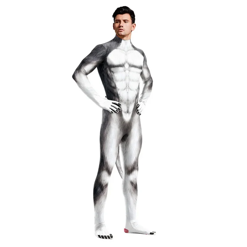 Disfraz de Cosplay con cola Zentai para adulto, mono completo, Animal Huskies, lobo de nieve creativo, Catsuit Unisex