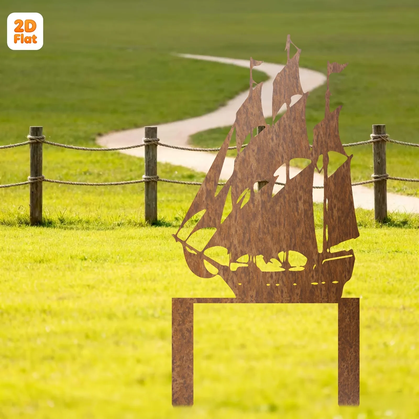 【2D Flat】Rustic Sailboat Ground Insert – Rustproof Outdoor Decor for Garden & Patio – Ideal Gift for Nautical & Nature Lovers