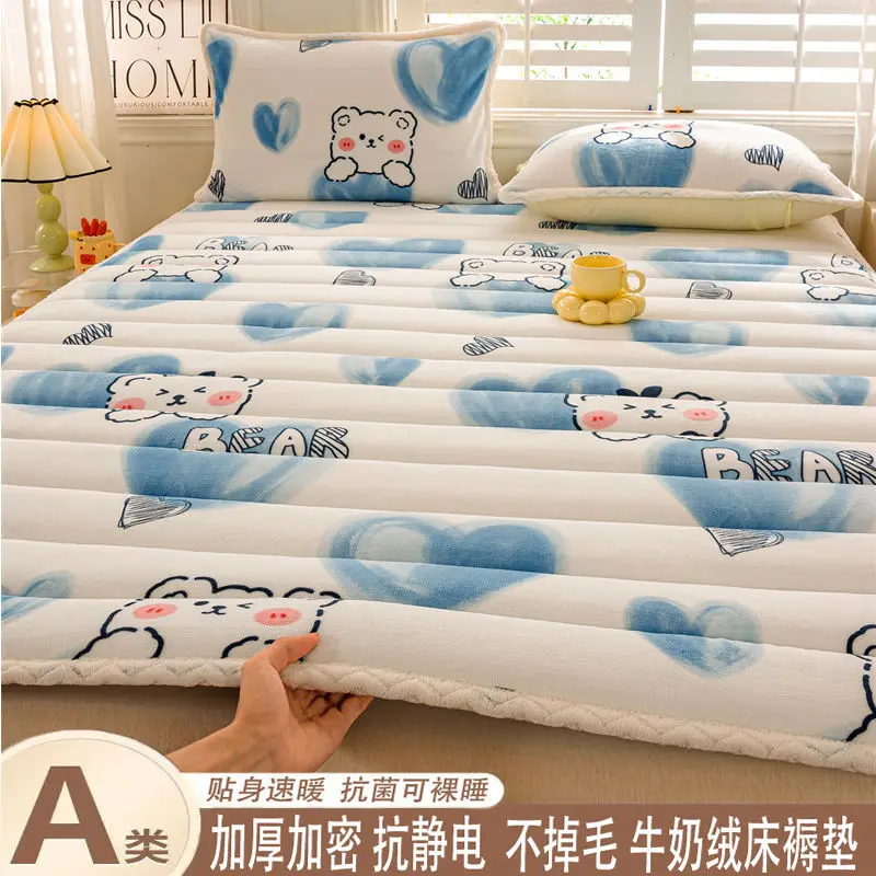 1pc Foldable Plush Tatami Floor Bed Mat Bedsheet Winter Milk Flannel Warm Soft Mattress Toppers Home Dormitory Bunk Bedspread