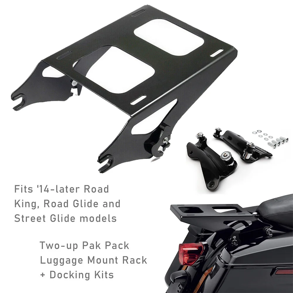 Black Detachable 2 Up Pak Pack Luggage Rack Tour Pak Rack&Docking Hardware Kits for Harley Touring RK RG SG FLHXSE 2014-2023