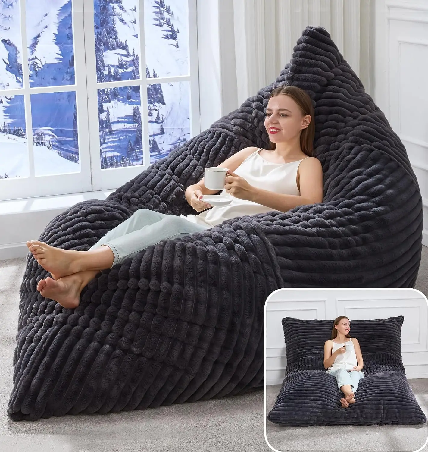 Adult Bean Bag Chair 3 in 1 Convertible Large Bean Bag Sofa