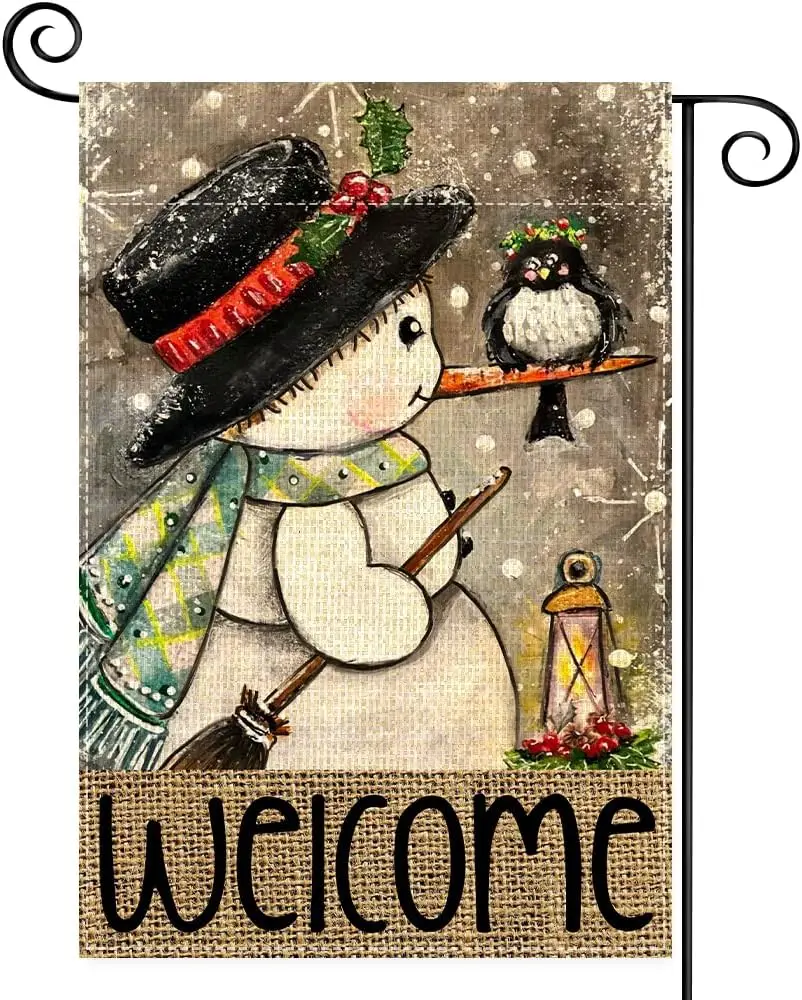 Snowman Snowflake Christmas Garden Flag 12x18 Inch Double Sided, Best Choice Cardinal Winter Farmhouse Yard Outdoor Garden Flags