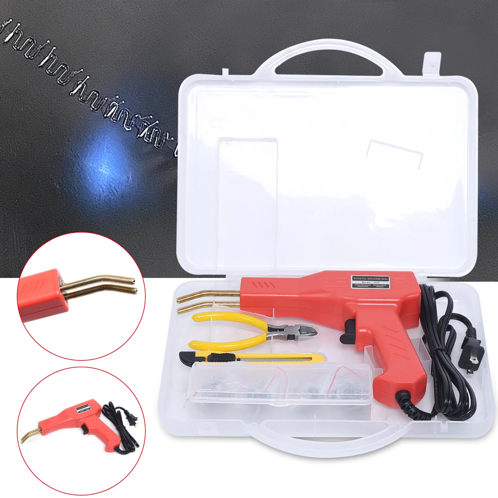 Auto Bumper Reparatie Plastic Lasser Kit Hot Nietmachine Lassen Gun Machine + 200 Nietjes