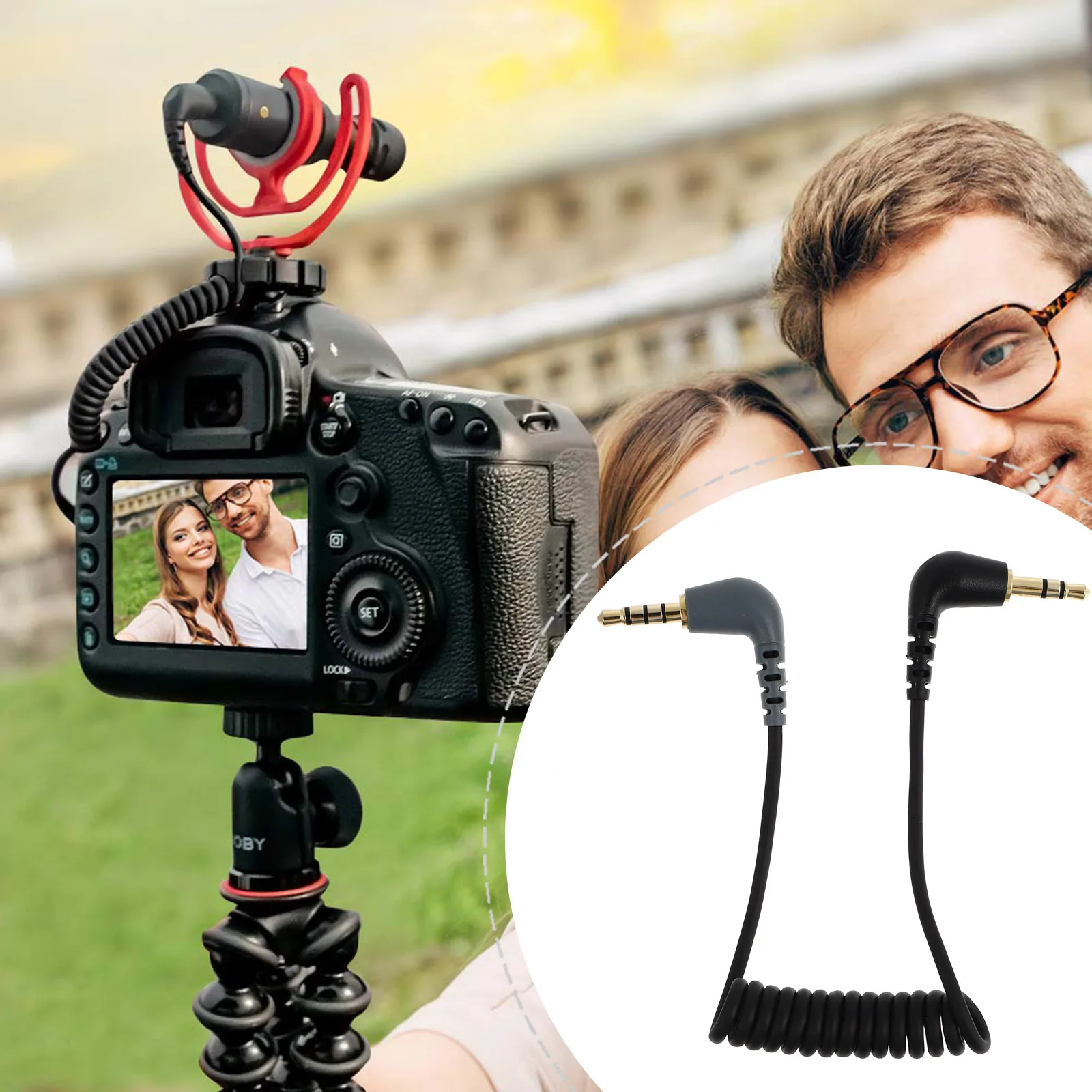 

3.5Mm Trs To Trrs Audio Adapter Cable Sc7 Coiled Cable For Microphone Phone Camera Noise-Free Signal Transmission Gold Plated