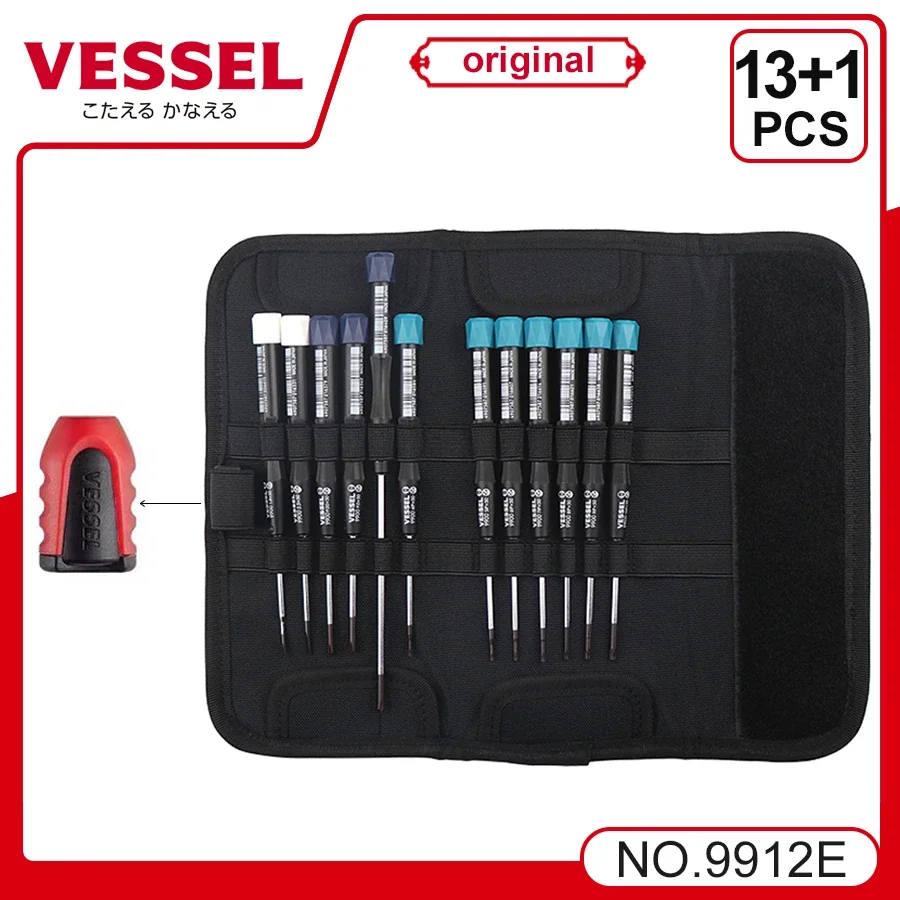 VESSEL Franchise Screwdriver Series NO. 9912E，13 in 1 Precision Screwdriver Set Screws with Tool Pouch and Magnetic Screw Holder