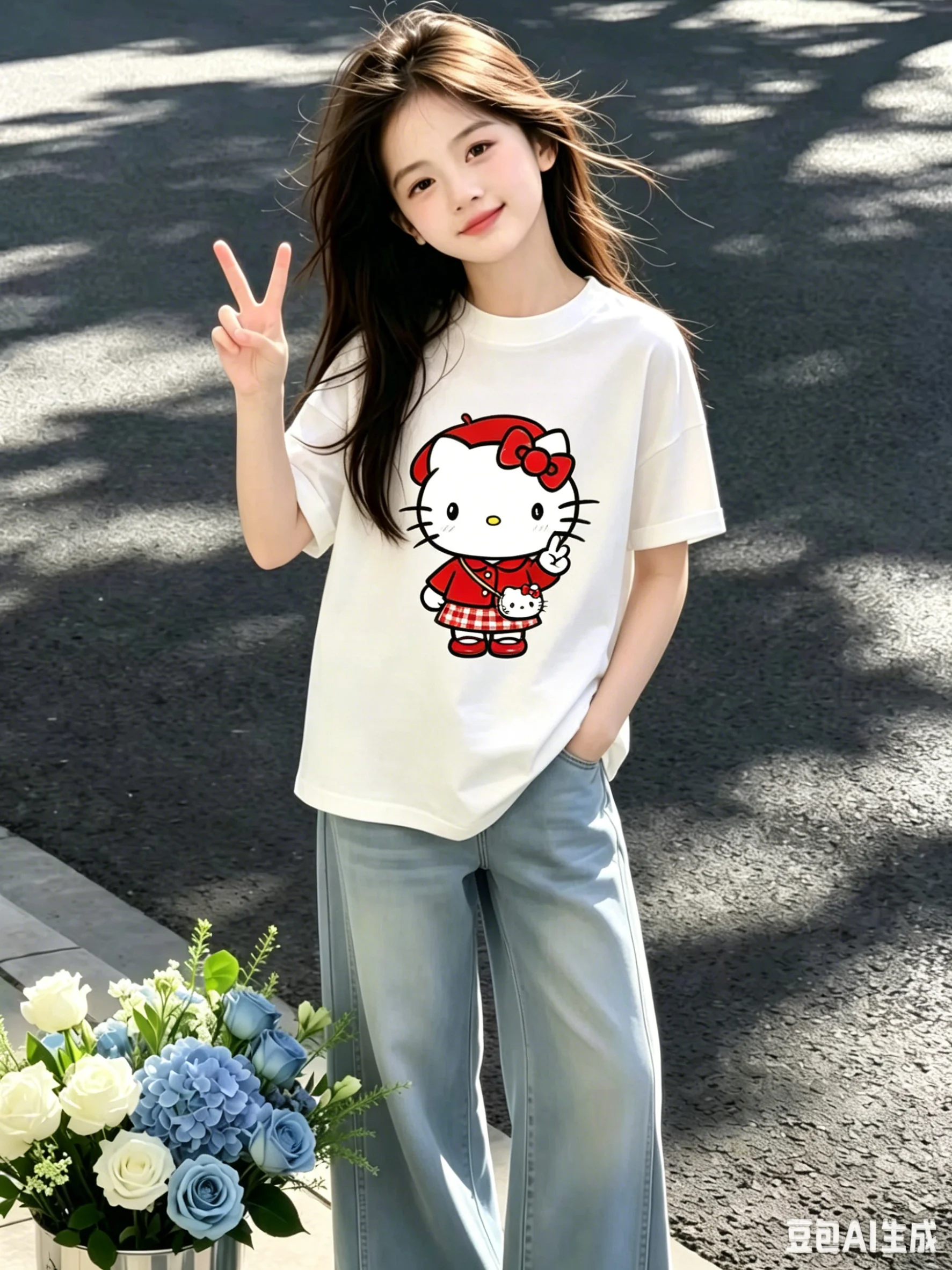 

2026 Summer Hello Kitty Children T-shirt Cute Cartoon Pattern Girls Breathable Cotton Daily Wear Tees