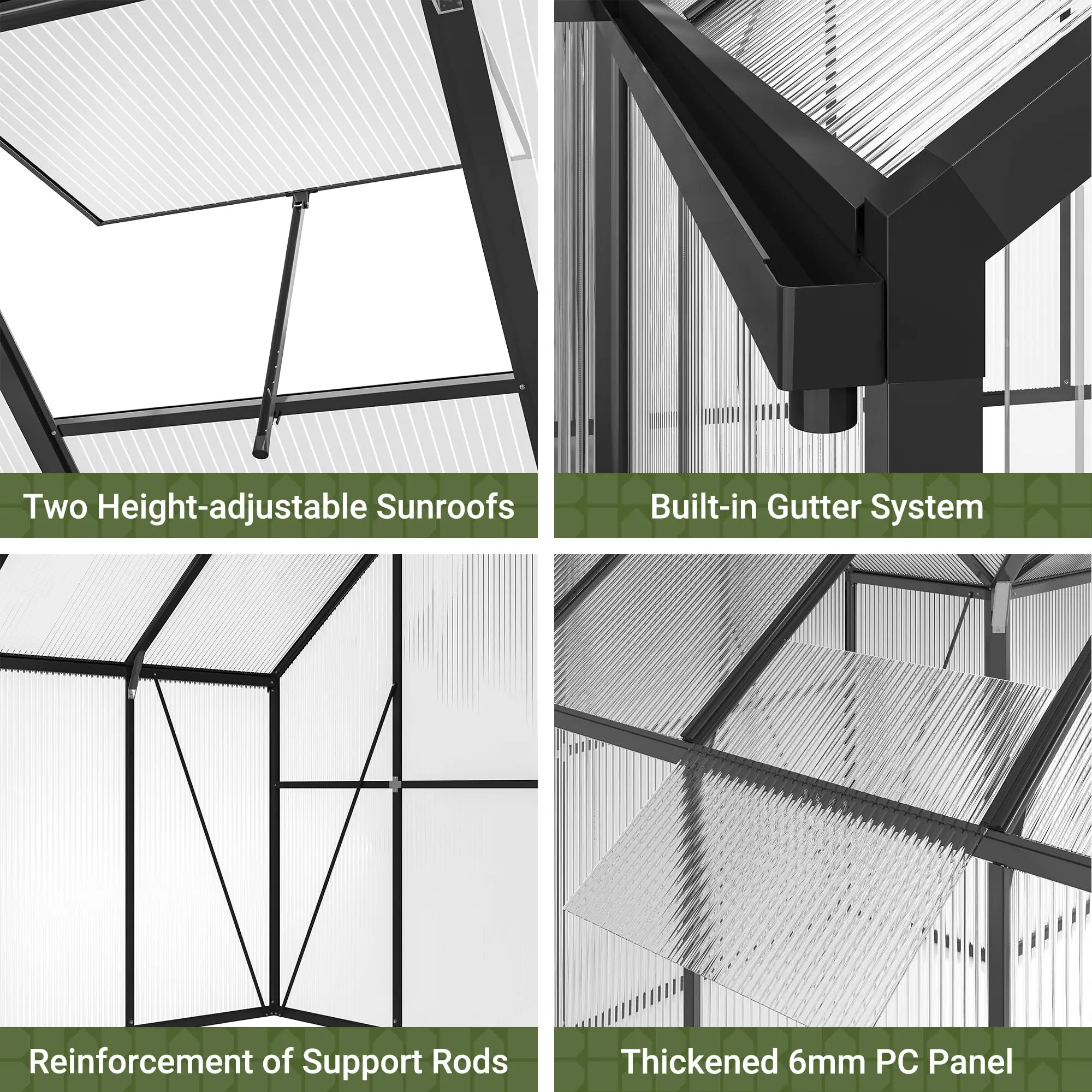 VIWAT T-Shape 12x12FT Polycarb - огляд і ціна Polycarbonate Greenhouse Aluminum Frame