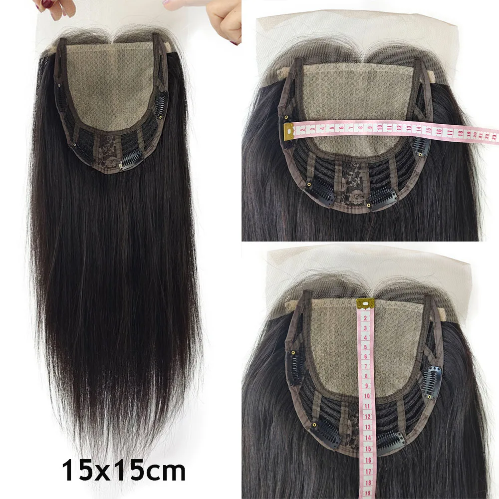 Clips In Human Hair Topper Replacement Skin Toupee for Women Remy Hair Scalp Silk Top Overlay 6X6inch with Transparent Lace