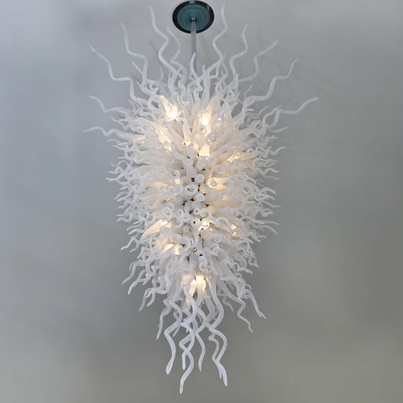 

Villa High Ceiling Pendant Lamps White Color Art Decoration Hand Blown Glass Chandelier Lighting