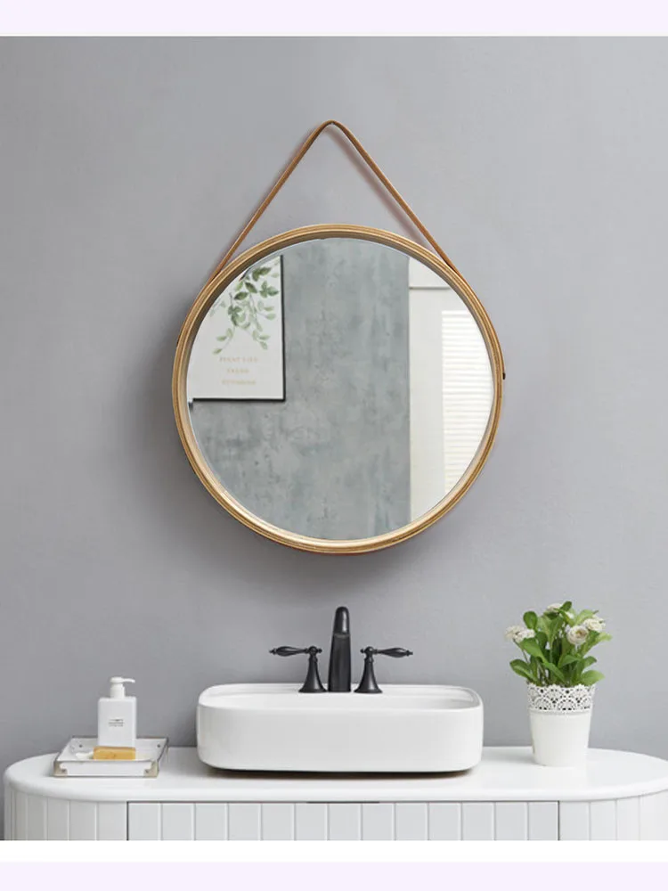 Espejos minimalistas modernos para Baño, espejo De tocador montado en la pared para dormitorio, decoración De habitación con borde De madera De 30Cm