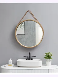 Espejos minimalistas modernos para Baño, espejo De tocador montado en la pared para dormitorio, decoración De habitación con borde De madera De 30Cm