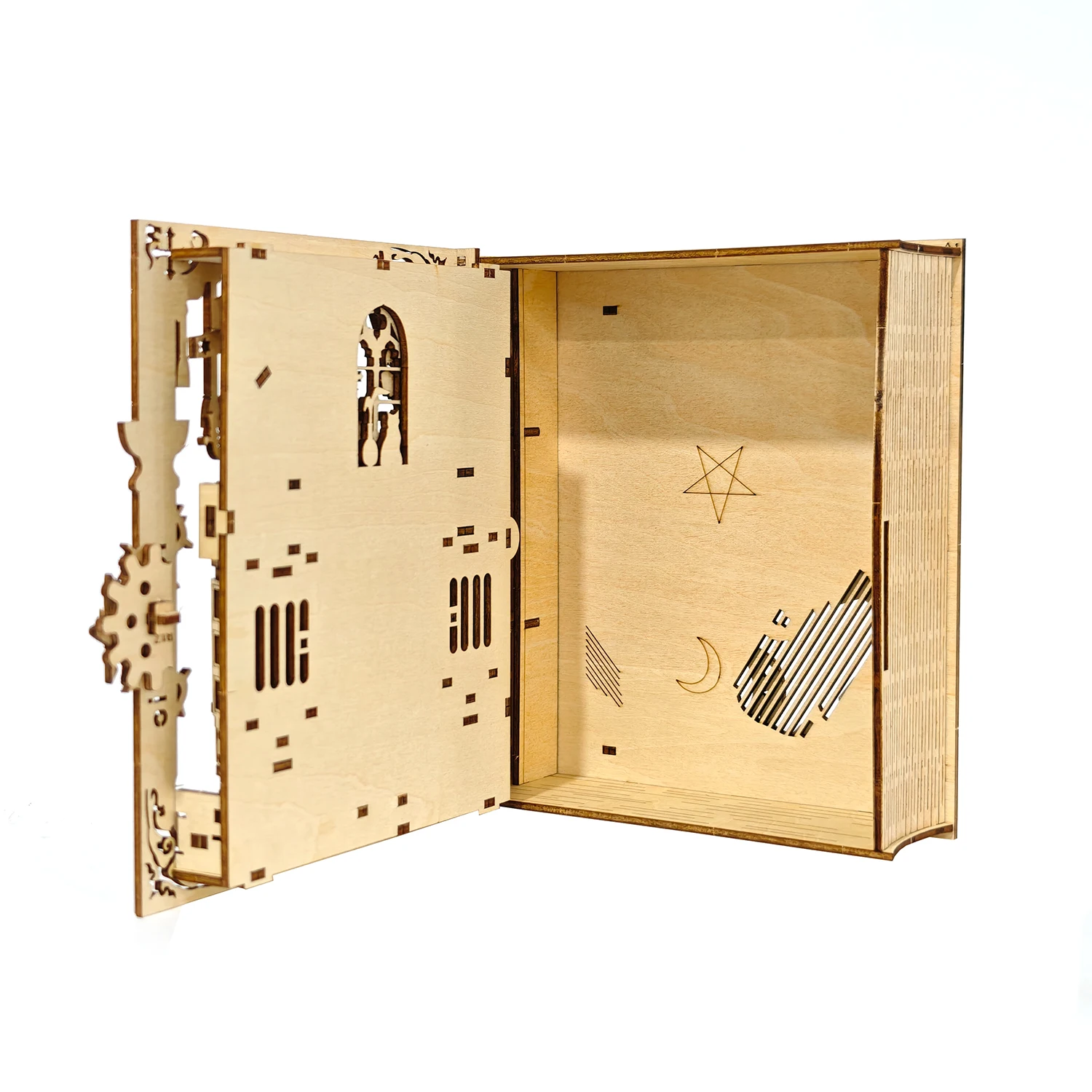 3Dヴィンテージマジック木製パズルブックモデルキット - 木製ホームデコレーション - 楽しいデスクトップ本棚デコレーション - ビルディングパーティーゲーム - 英語