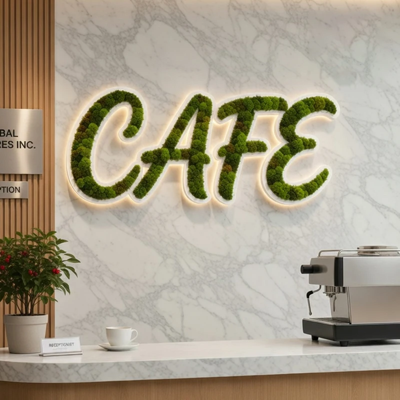 

Custom Moss Letter Sign 3D Logo Sign Business Signage Advertising Logo Board Green Wall Decoration for Company Office Shop