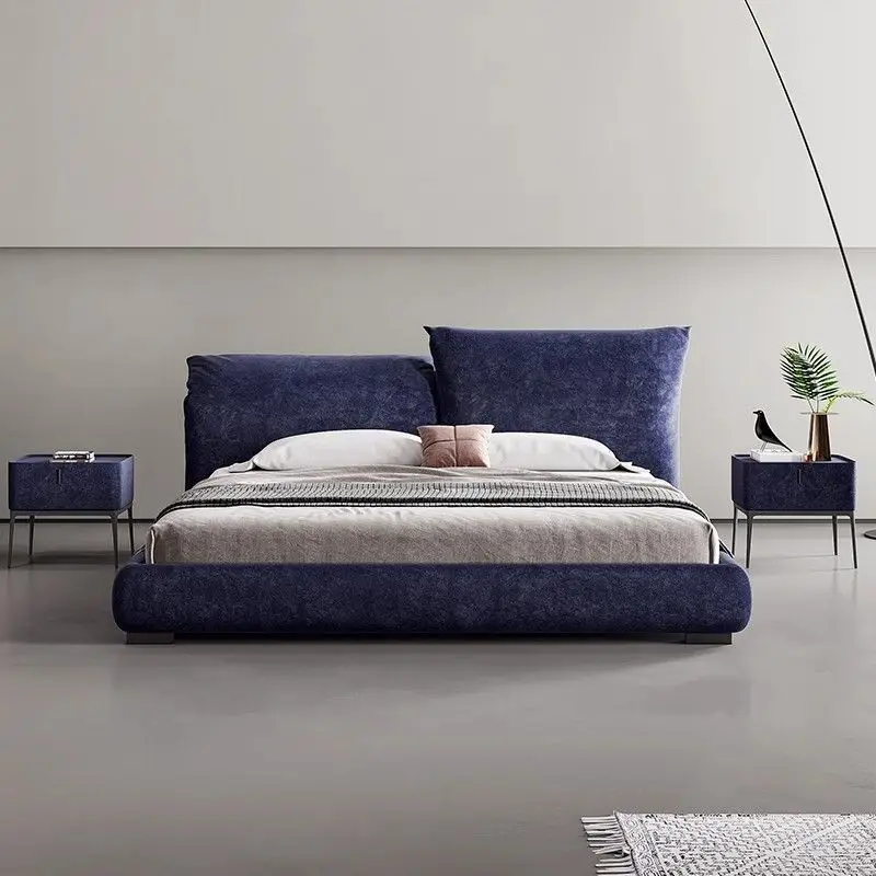 سرير قماش إيطالي بسيط، سرير مزدوج من القماش الناعم، سرير شانيل