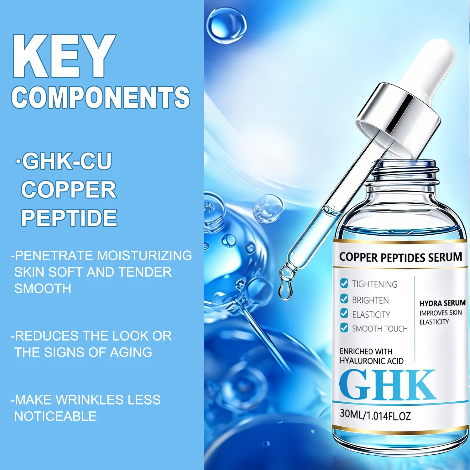 Copper Peptides Serum with GHK-Cu & Hyaluronic Acid – Anti-Aging Hydra Serum for Firmer, Smoother Skin