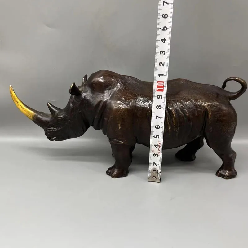 Collect Chinese Old Bronze Gild Hand-Carved Domineering Rhinoceros Statue