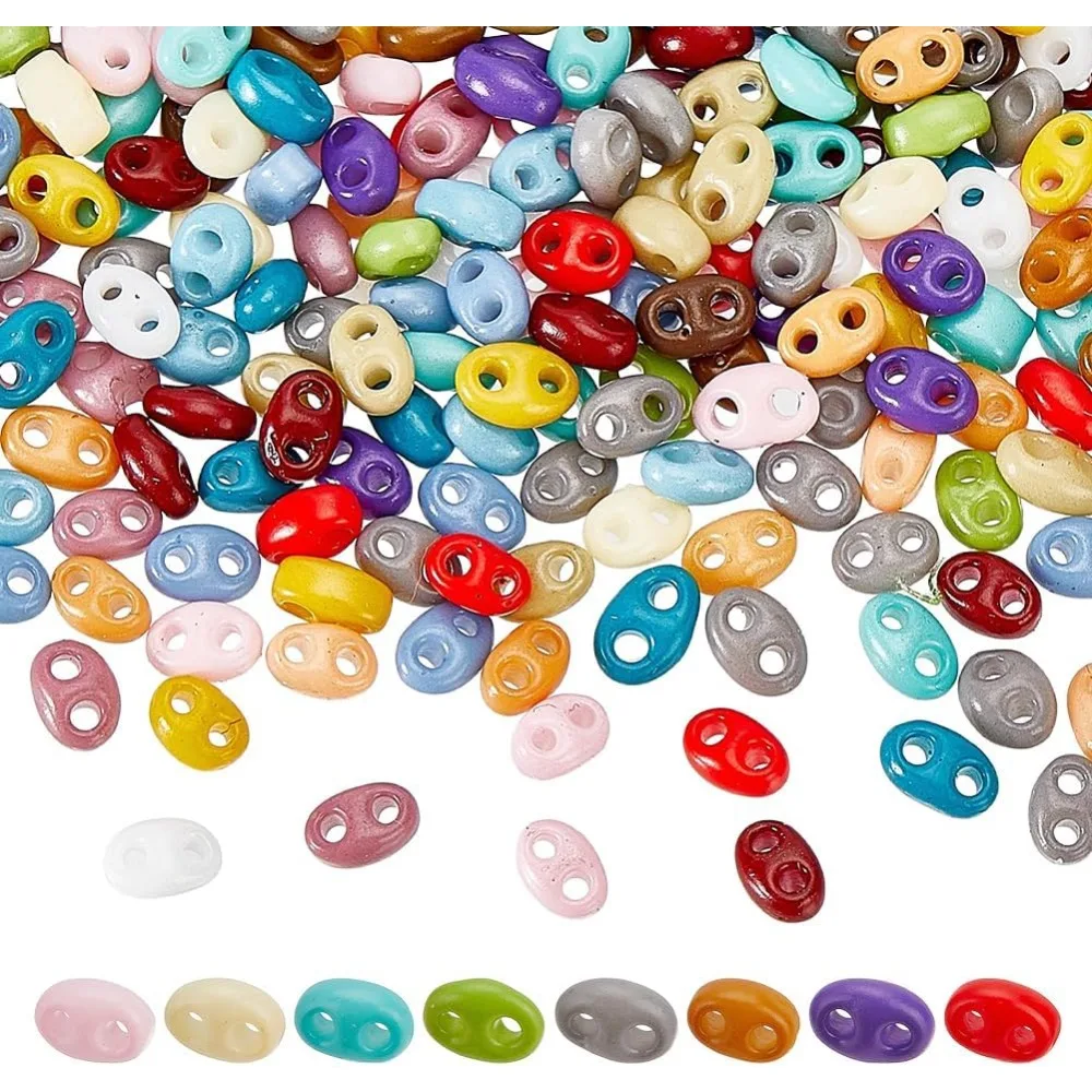 1000Pcs 2 Hole Opaque Glass Seed Beads 5x3~4mm Czech Glass 2-Hole Beads Oval Shape Tiny Loose Spacer Bead Opaque Braiding