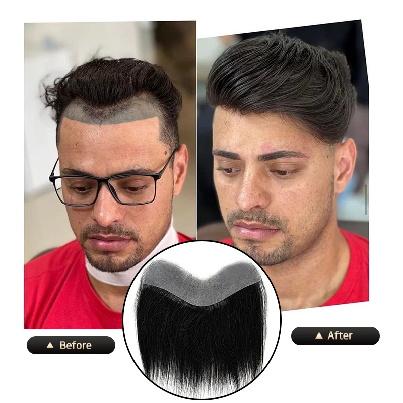 Multiple Colors 100% Human Hair 6inch Men PU Skin V Loop Front Toupee Hairline Wigs Remy Hair Replacement System Invisible Wigs