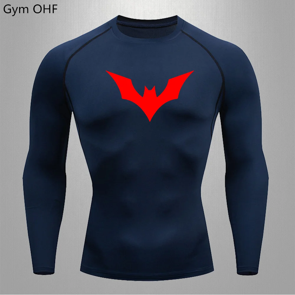 Men\'s Sun Protection Second Skin Breathable Compression Shirt Long Sleeve T-Shirt Quick Dry Rashgarda Tops Sports Man 2099 Bat