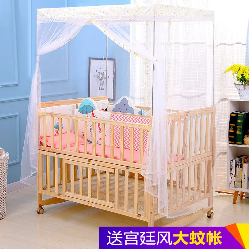 

Деревянная кроватка для двойни, совместимая с взрослой кроватью, универсальная кроватка для 2 детей, квадратная москитная сетка в комплекте