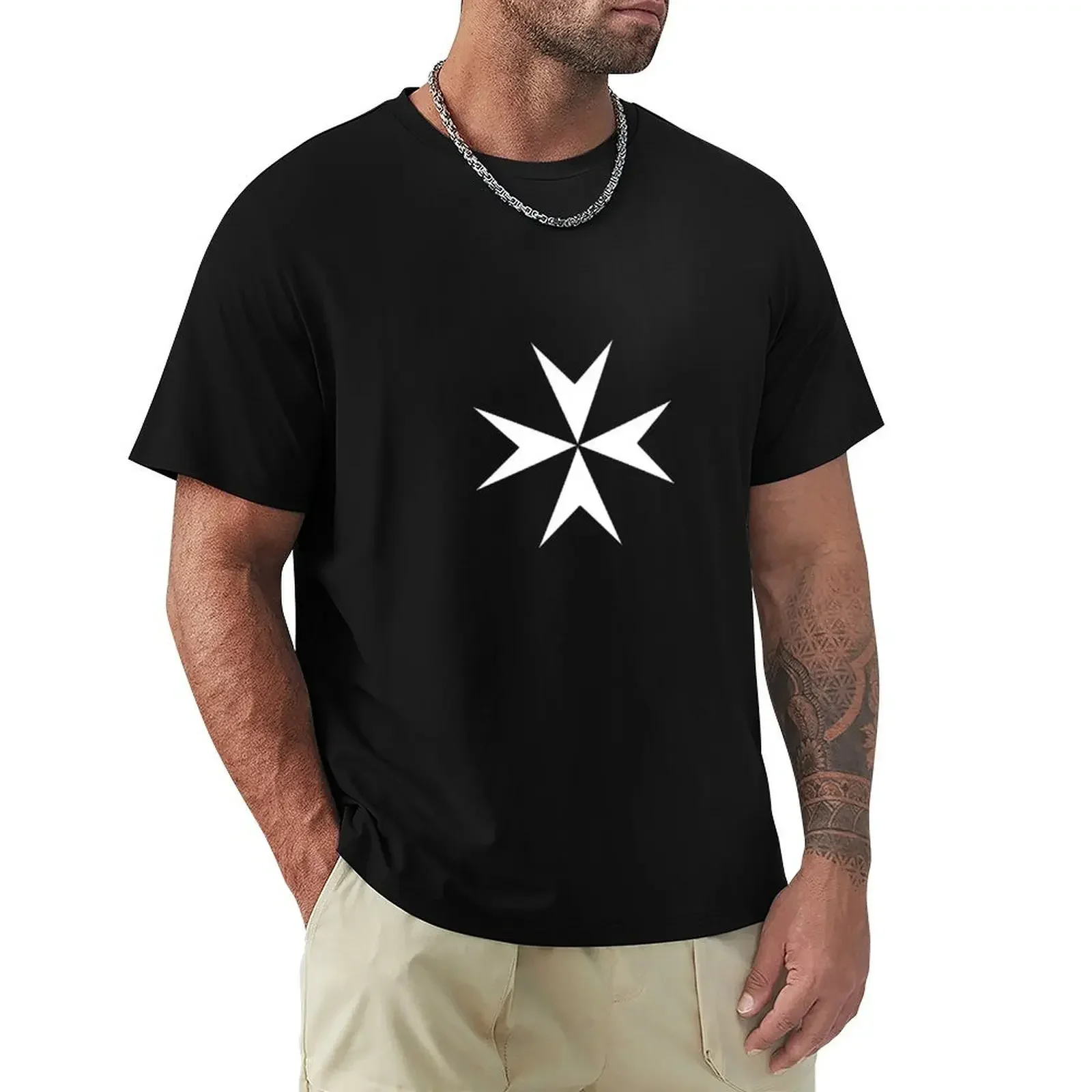 Cross of the Order of St. John. MALTA, MALTESE. T-shirt customizeds hippie clothes T-shirts for men cotton