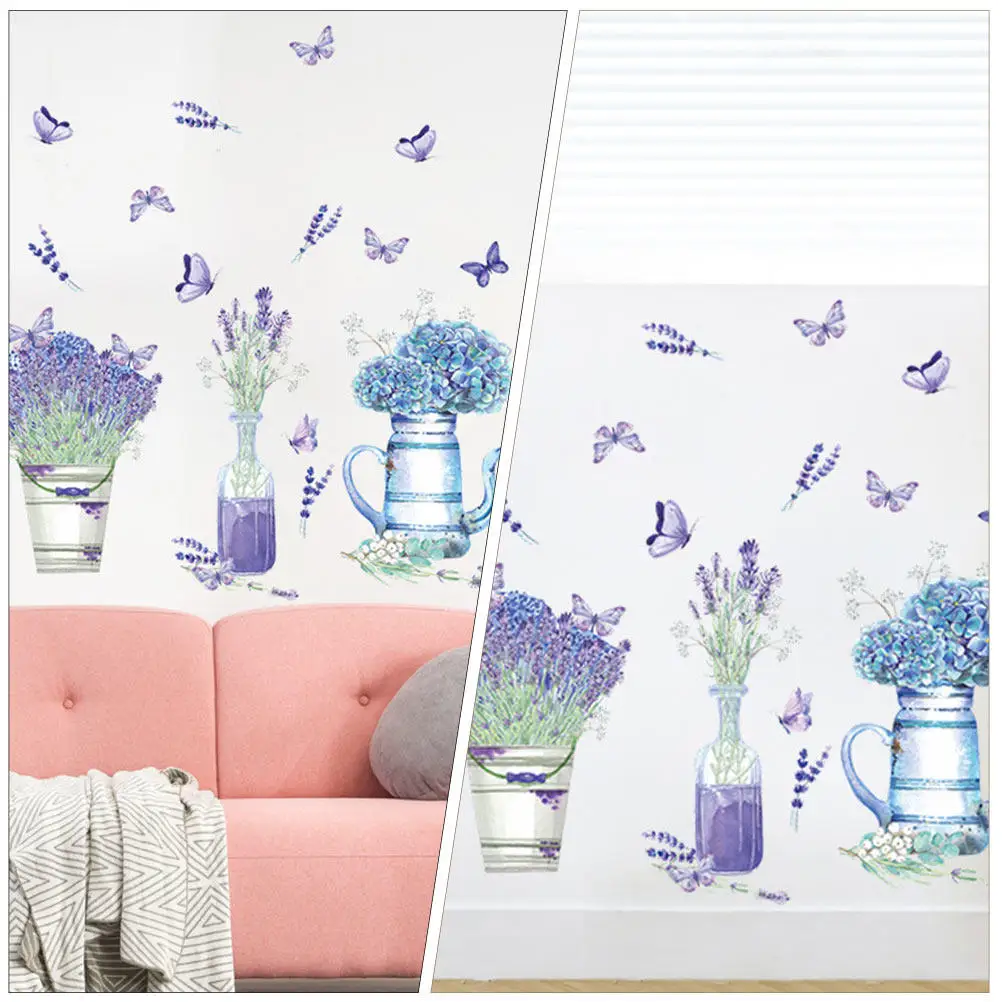 Lavender Butterfly Wall Stickers Removable PVC Floral Decals for Bedroom Office Home Decor