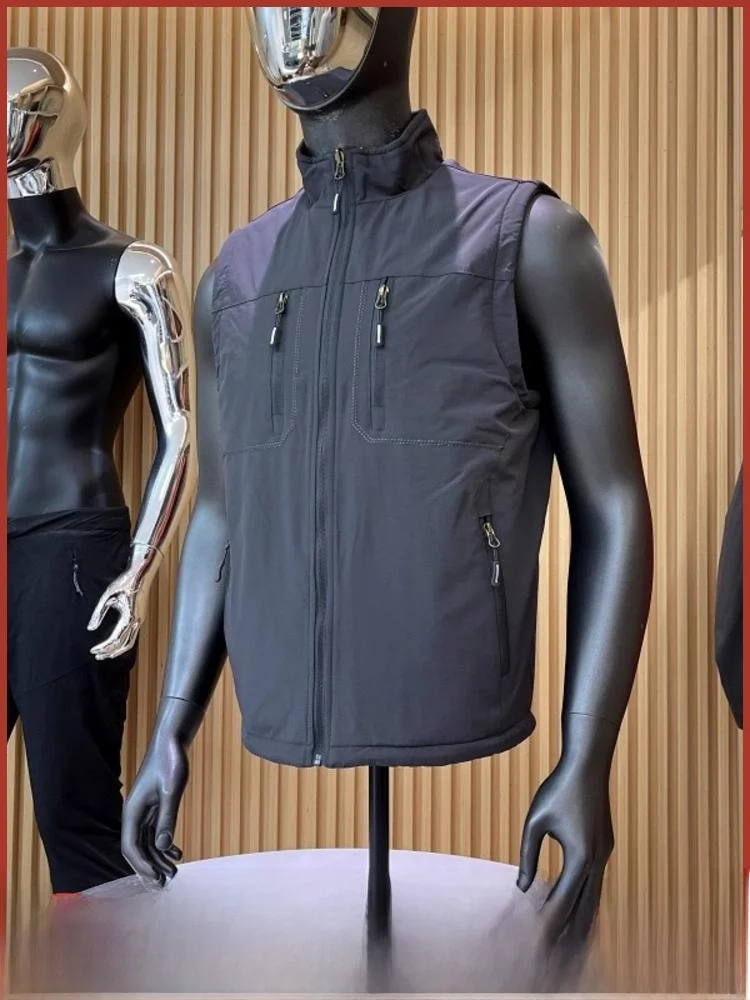 

Water-Resistant Technology Men's Vest Double-Sided Wear Outdoor Autumn Winter Pure Color Fce Warm Stand Collar Zipper Deco...